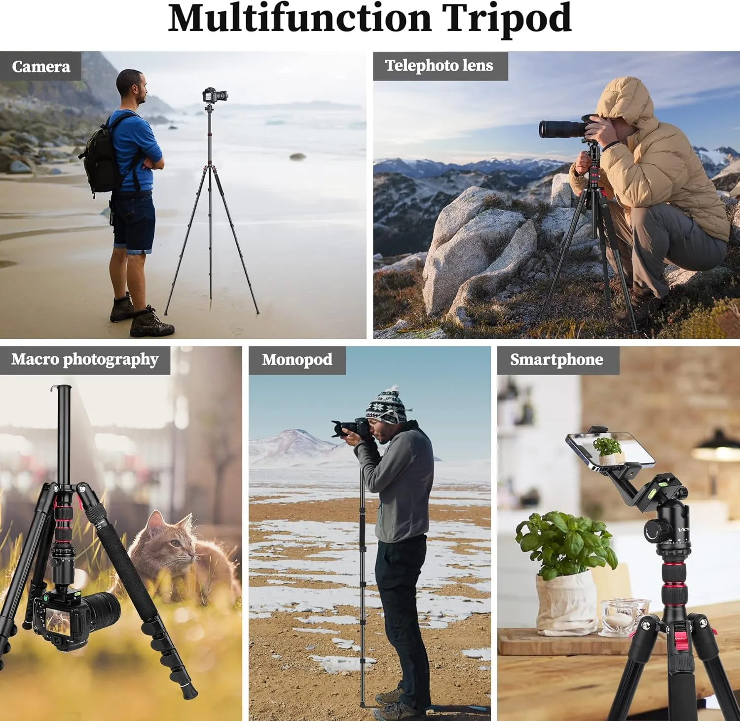Professional Tripod for Camera, Victiv 81 inch Aluminium Compact Travel Camera Tripod Monopod Heavy Duty with Phone Mount, Compatible with Canon Nikon Sony