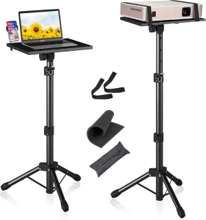 Projector Stand Tripod From 23.5" to 46.5" Adjustable Height, Laptop Tripod Stand with Gooseneck Phone Holder, Laptop Floor Stand for Office, Home, Stage, Studio Holder 1 Pack