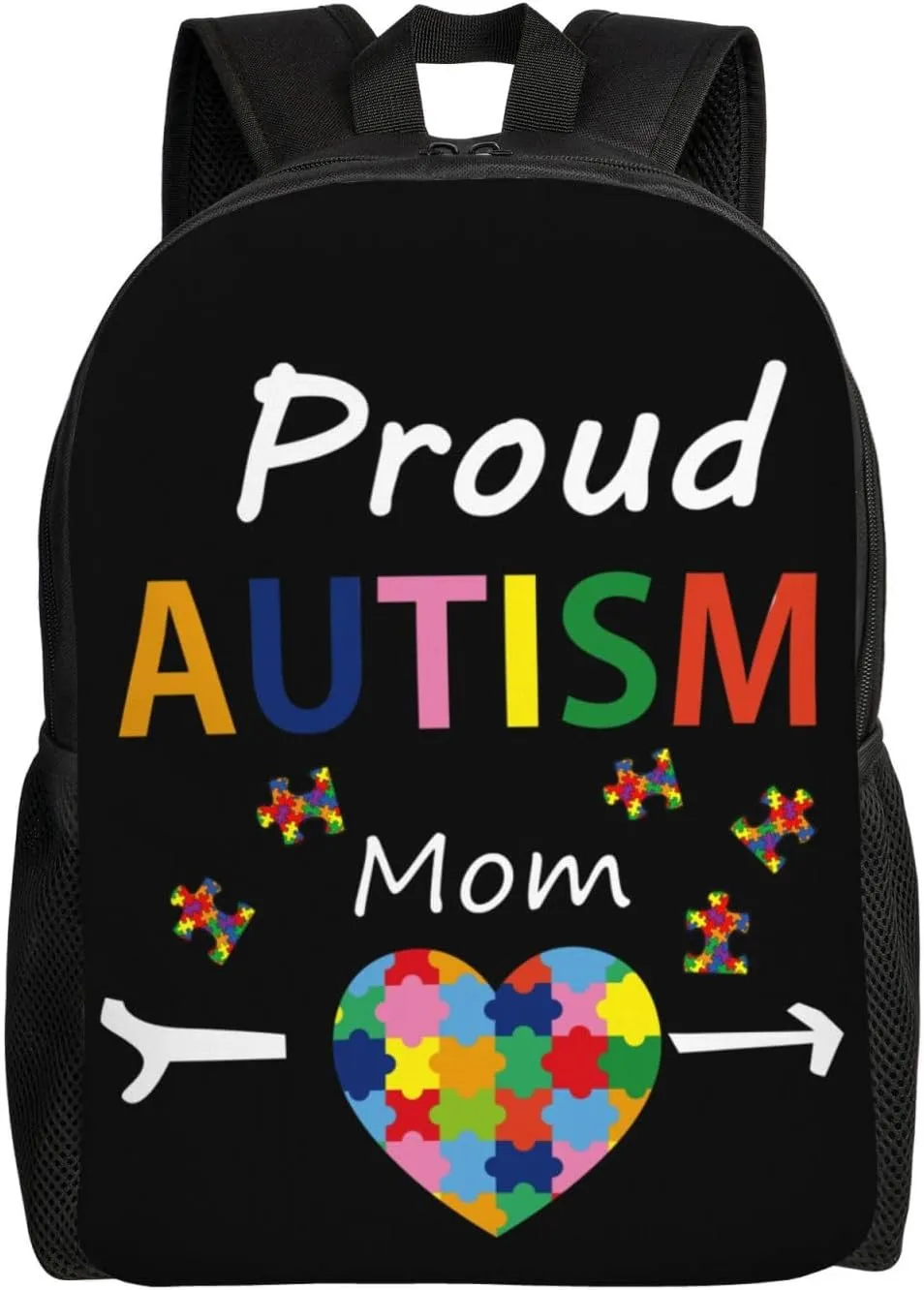 Proud Autism Mom Backpack for Women Men Worker Teacher Business Travel Backpacks Shoulders Bag Daypack Bookbag with Mesh Pockets