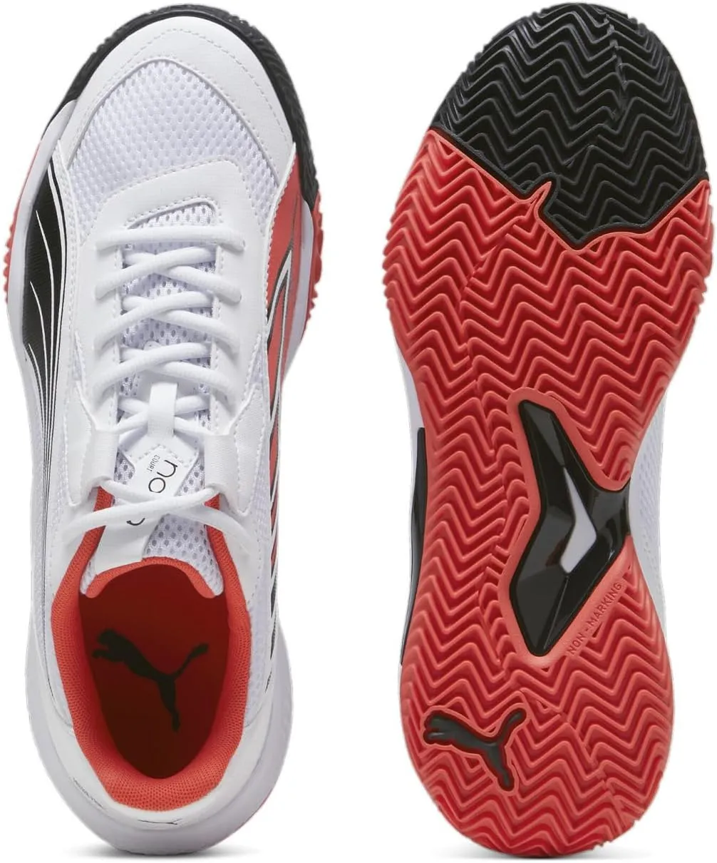 PUMA Men's Nova Court Pickleball Shoes, White-Black-Active Red, 9.5