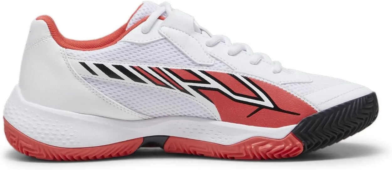 PUMA Men's Nova Court Pickleball Shoes, White-Black-Active Red, 9.5
