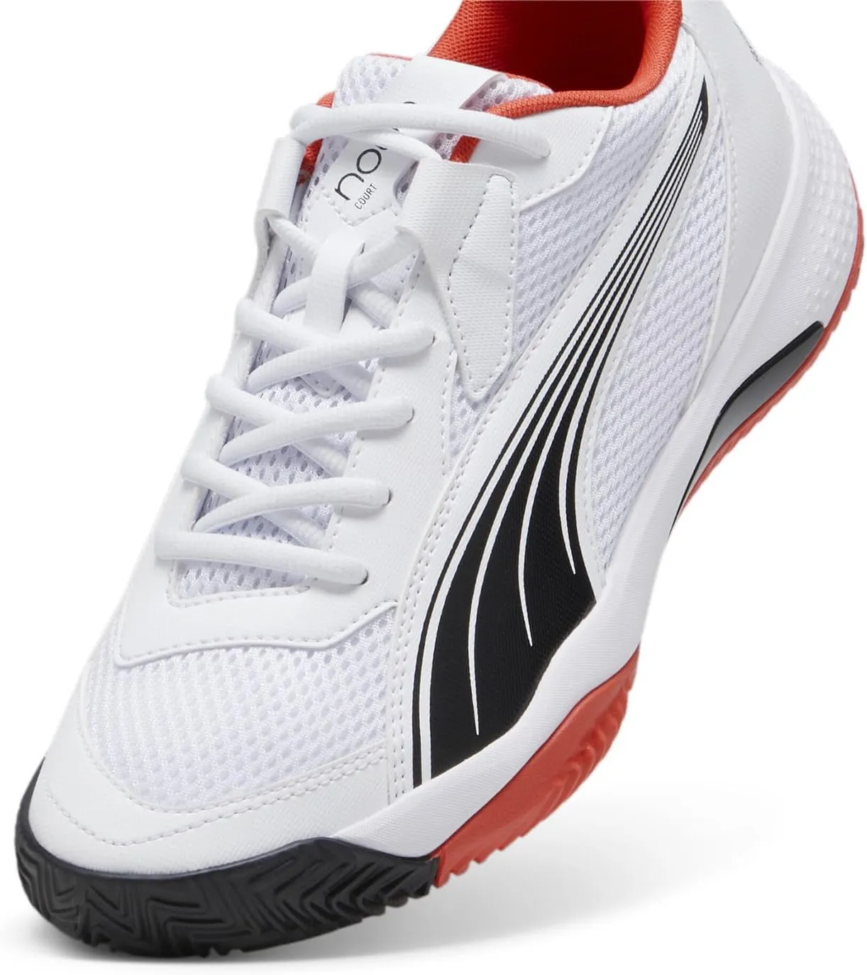 PUMA Men's Nova Court Pickleball Shoes, White-Black-Active Red, 9.5
