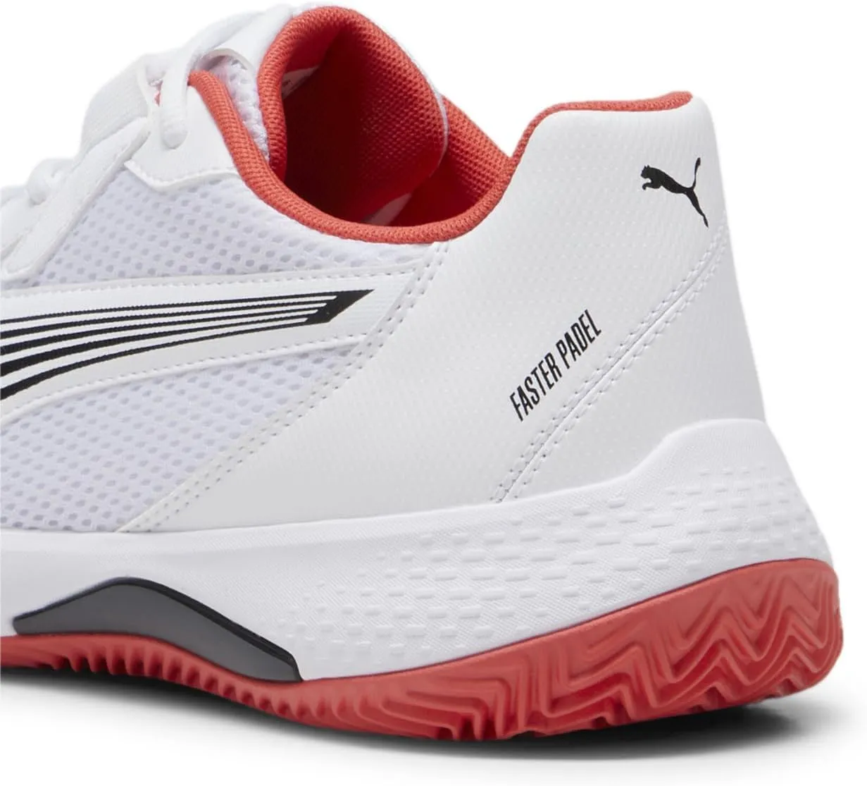PUMA Men's Nova Court Pickleball Shoes, White-Black-Active Red, 9.5
