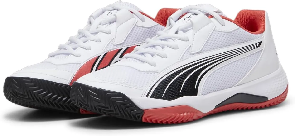 PUMA Men's Nova Court Pickleball Shoes, White-Black-Active Red, 9.5