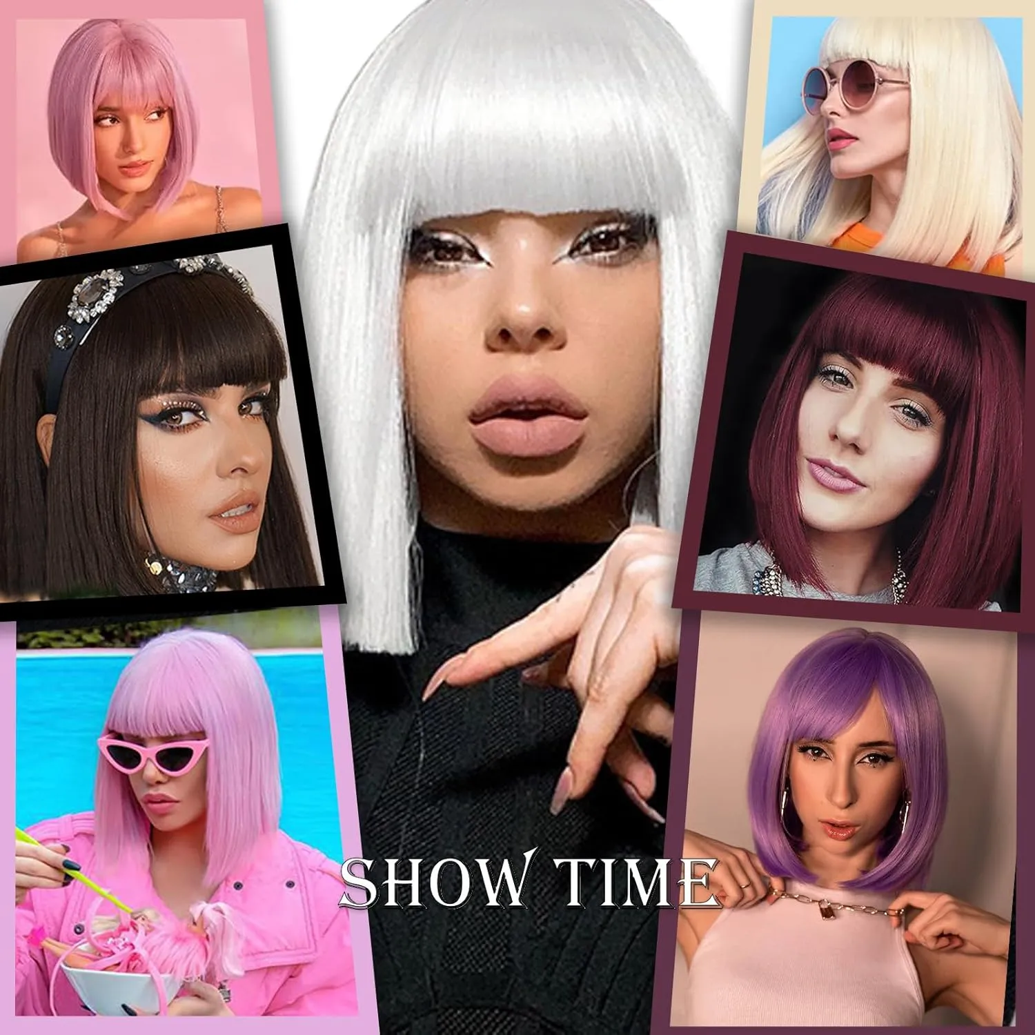 Purple Bob Wig with Bangs Short Lavender Purple Straight wig for Women Heat Resistant Synthetic Natural Hair Wig Colorful Bob Wigs for Grils Daily Party Halloween Cosplay Use 13inch