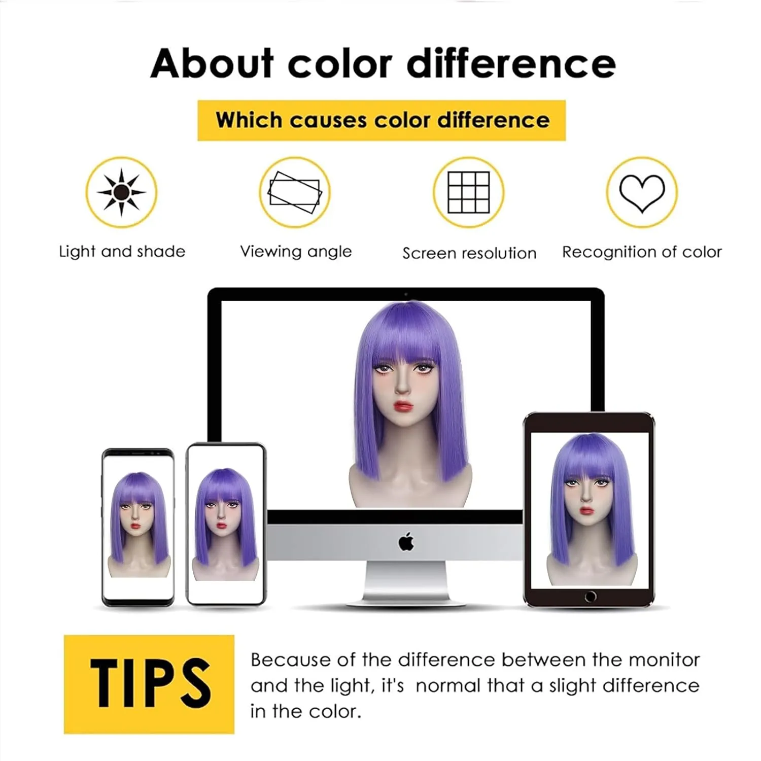 Purple Bob Wig with Bangs Short Lavender Purple Straight wig for Women Heat Resistant Synthetic Natural Hair Wig Colorful Bob Wigs for Grils Daily Party Halloween Cosplay Use 13inch