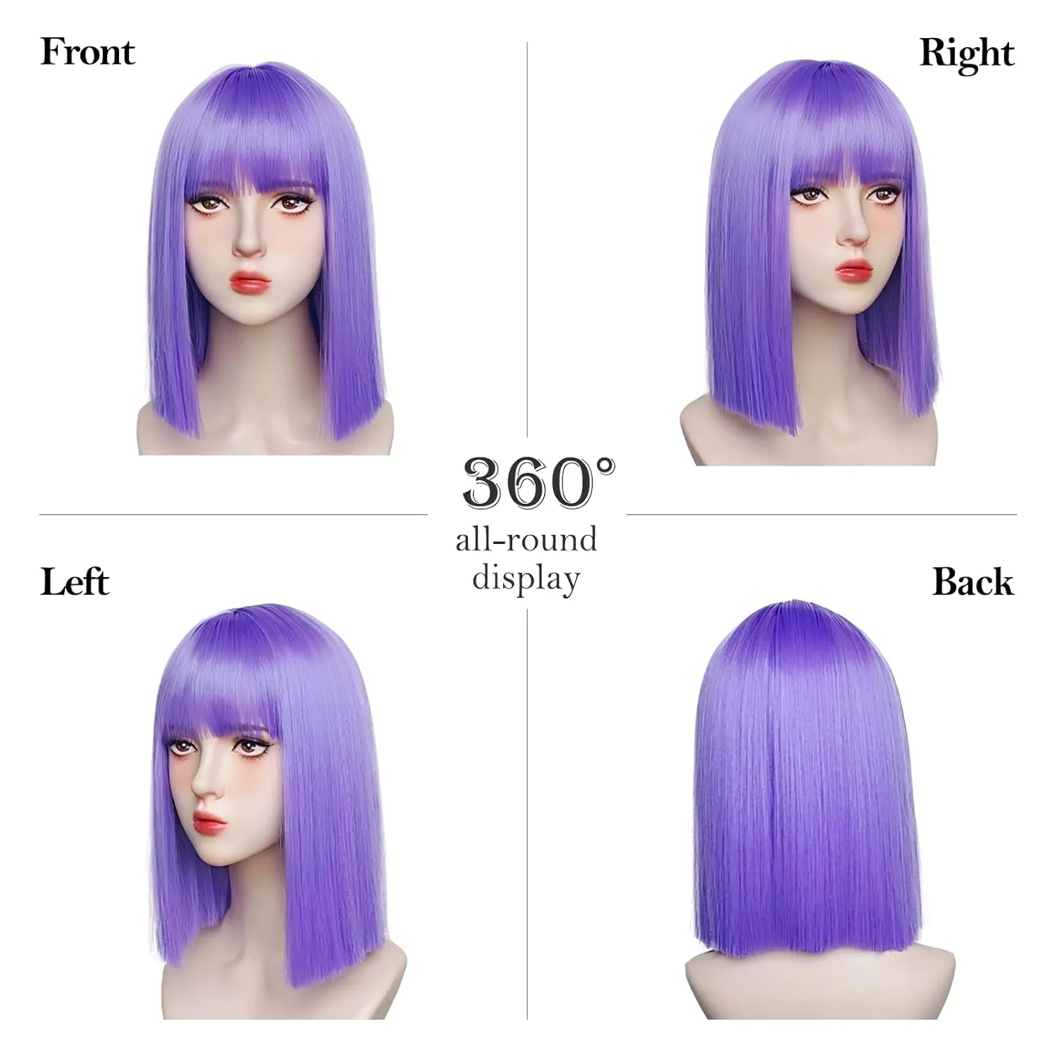 Purple Bob Wig with Bangs Short Lavender Purple Straight wig for Women Heat Resistant Synthetic Natural Hair Wig Colorful Bob Wigs for Grils Daily Party Halloween Cosplay Use 13inch