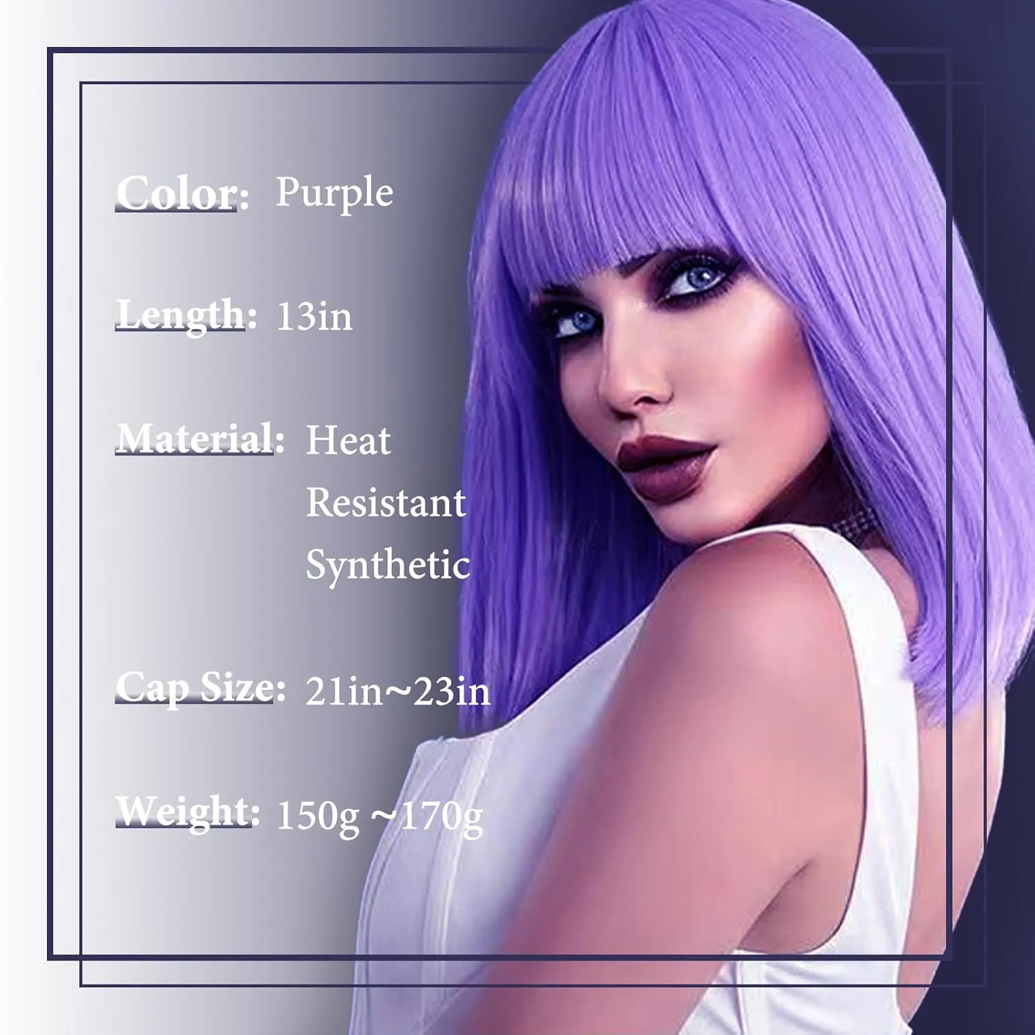 Purple Bob Wig with Bangs Short Lavender Purple Straight wig for Women Heat Resistant Synthetic Natural Hair Wig Colorful Bob Wigs for Grils Daily Party Halloween Cosplay Use 13inch