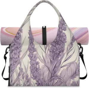 Purple Lavender Women's Yoga Gym Bag - Adjustable shoulder strap with shoe compartment, large gym bag with multiple pockets for yoga mat, gym equipment and travel accessories