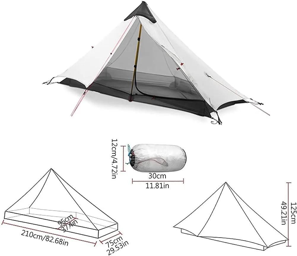 Pyramid Tent Ultralight Outdoor Camping Tent, 1 Person / 2 Person Backpack Double Layer Tent Ideal for Camping, Backpacking and Hiking