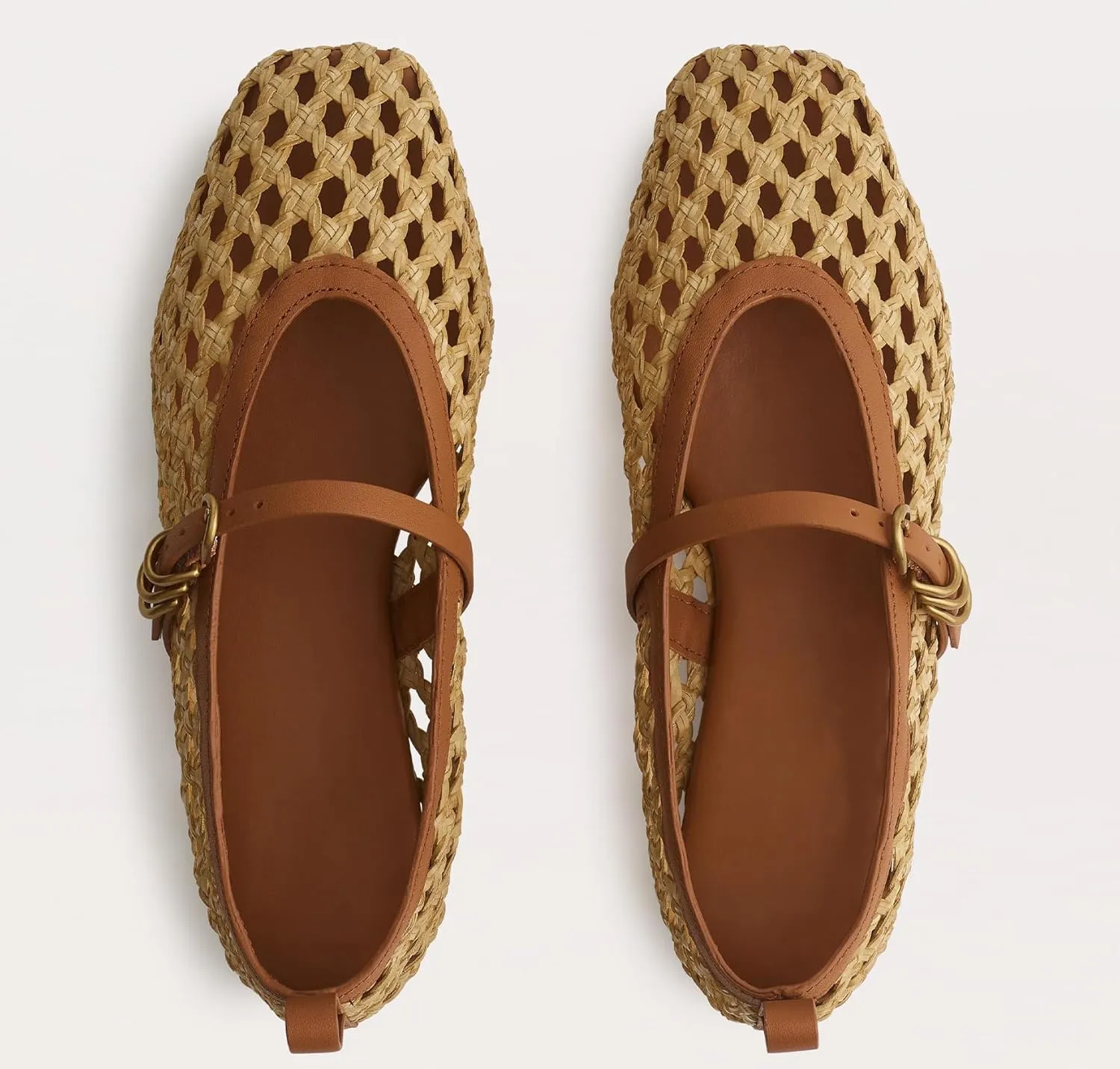 Raffia Woven Mesh Ballet Flats for Women Comfortable Metal Buckle Strap Mary Jane Ballet Flats Casual Closed Toe Ballerina Shoes.