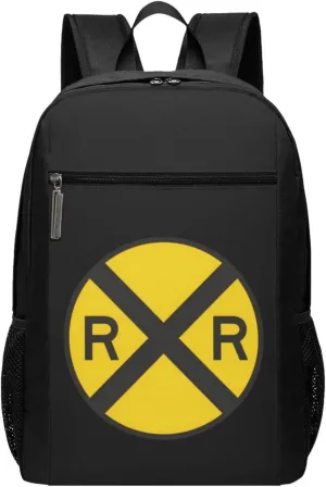 Railroad Crossing Sign Travel Laptop Backpack, Business Anti Theft Slim Sturdy Laptops Backpacks, College Computer Bag Gift for Men & Women Fits 17 Inch Notebook,Black