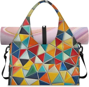 Rainbow Fragments Print Gym Bag Yoga Mat Tote for Women with Shoes Compartment Lightweight Duffle Travel Carrier Wet Dry Storage Pockets Adjustable Pilates Mats Shoulder Bags for Sport Swim