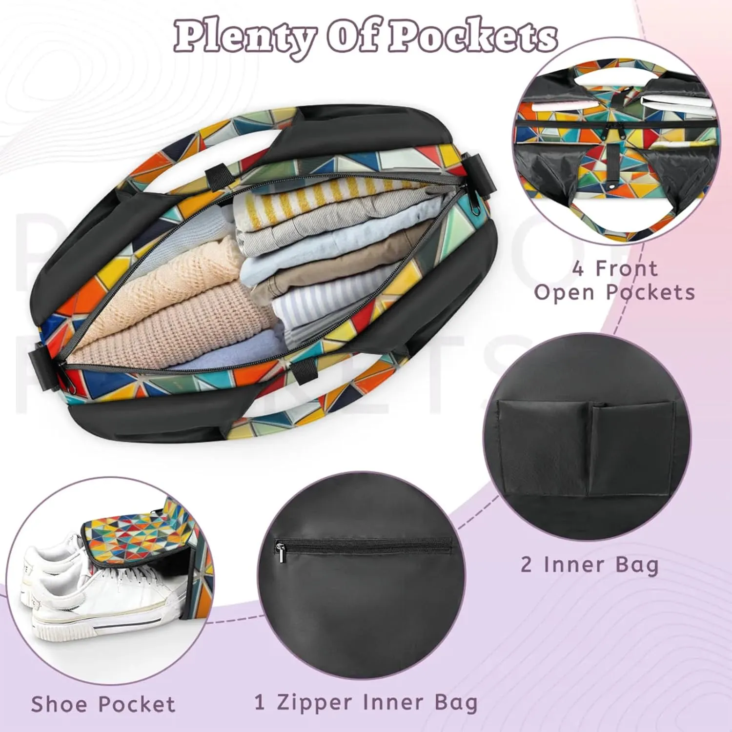 Rainbow Fragments Print Gym Bag Yoga Mat Tote for Women with Shoes Compartment Lightweight Duffle Travel Carrier Wet Dry Storage Pockets Adjustable Pilates Mats Shoulder Bags for Sport Swim