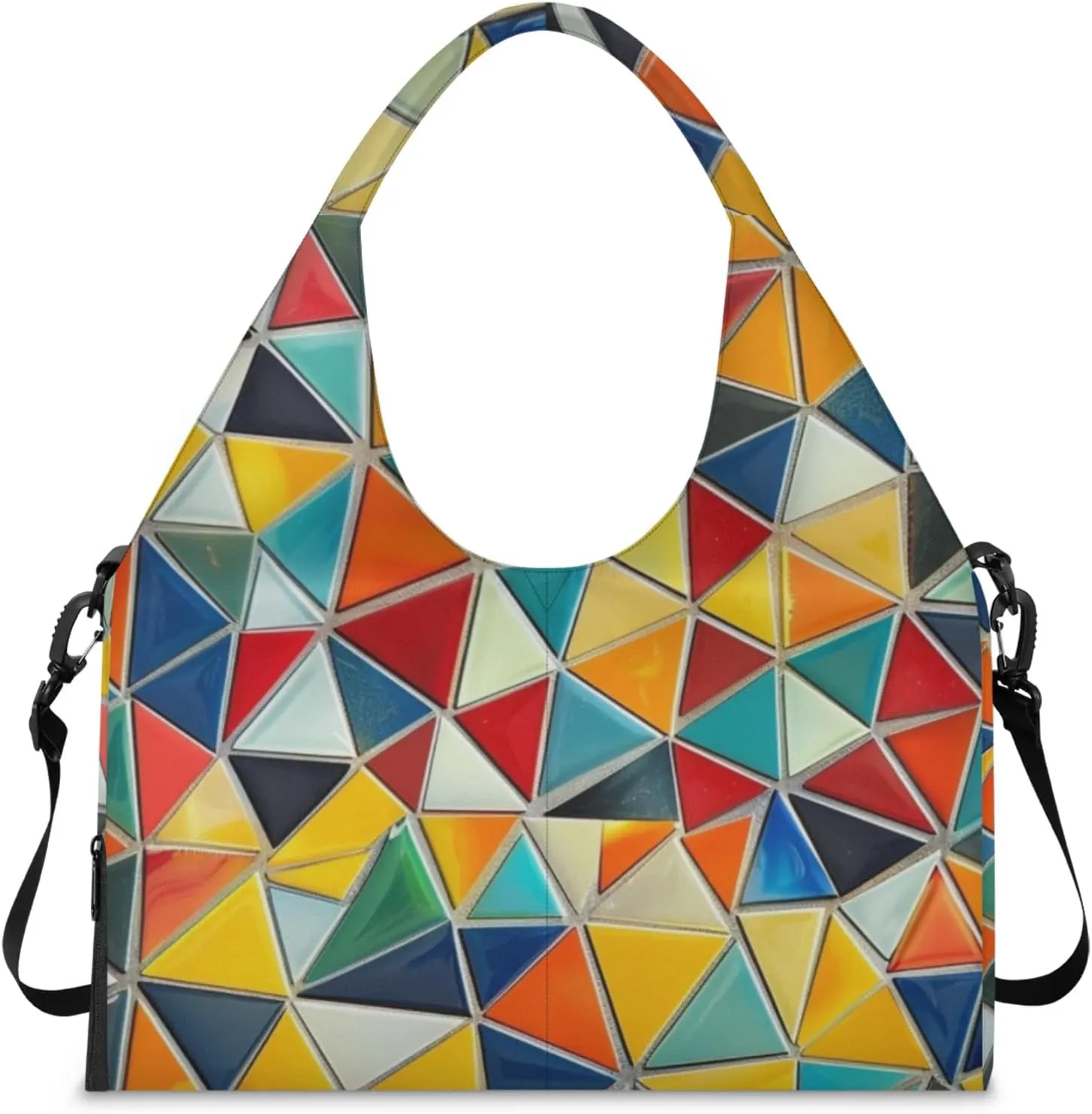 Rainbow Fragments Print Gym Bag Yoga Mat Tote for Women with Shoes Compartment Lightweight Duffle Travel Carrier Wet Dry Storage Pockets Adjustable Pilates Mats Shoulder Bags for Sport Swim