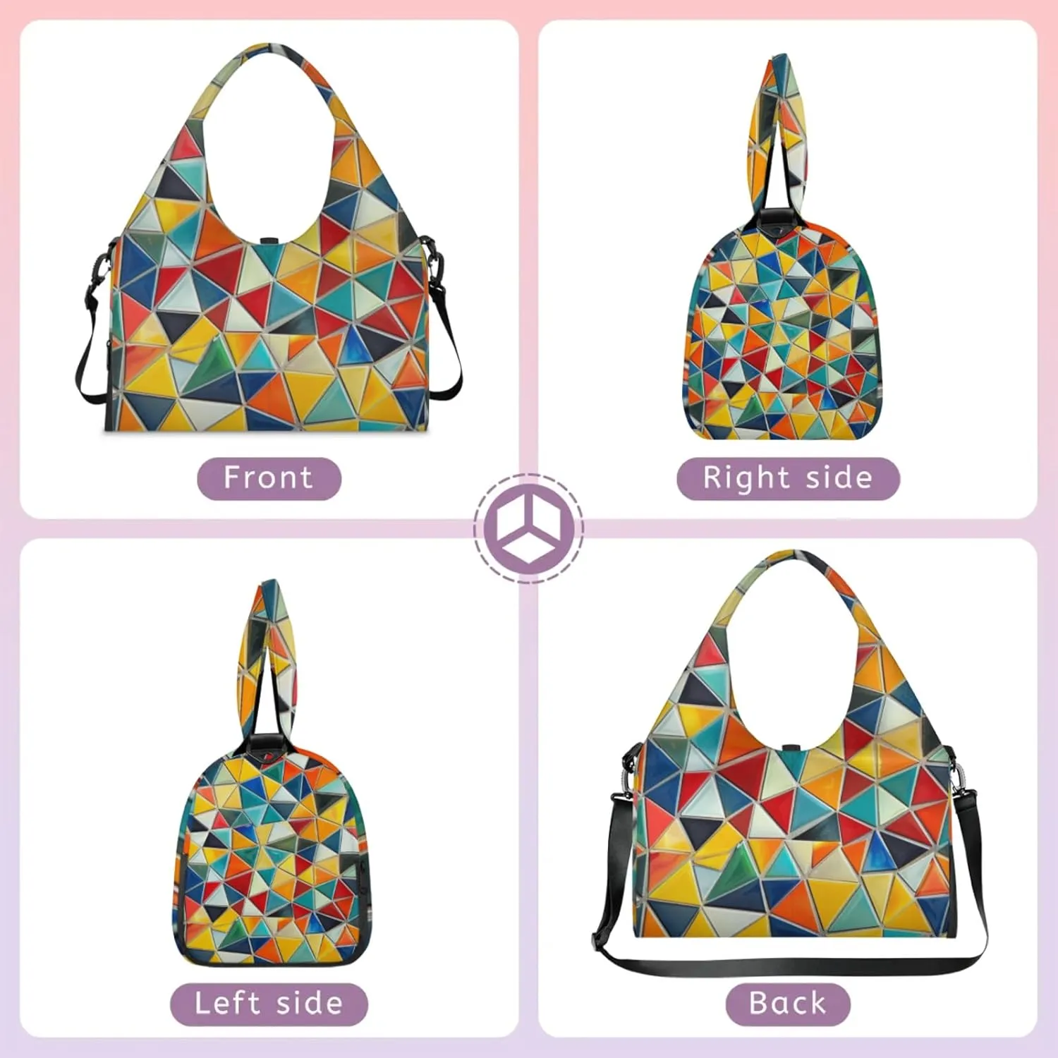 Rainbow Fragments Print Gym Bag Yoga Mat Tote for Women with Shoes Compartment Lightweight Duffle Travel Carrier Wet Dry Storage Pockets Adjustable Pilates Mats Shoulder Bags for Sport Swim