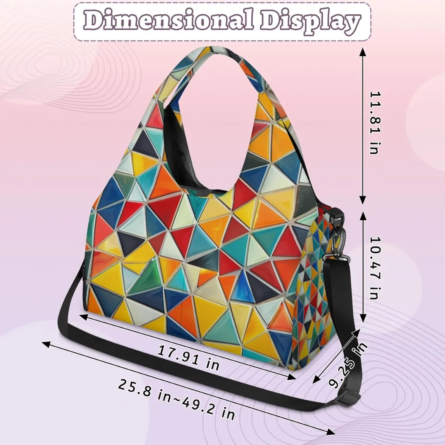Rainbow Fragments Print Gym Bag Yoga Mat Tote for Women with Shoes Compartment Lightweight Duffle Travel Carrier Wet Dry Storage Pockets Adjustable Pilates Mats Shoulder Bags for Sport Swim