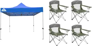 Rapid Shelter 10X10 Blue Canopy   4 Mega Mesh Camping Chairs Bundle
