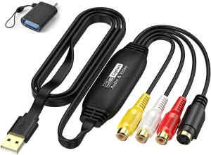 RCA Video Capture Card, USB 2.0 Extension Cable VHS to Digital Converter,Convert Digital from VHS VCR Mini DV for Laptops/MAC/PC