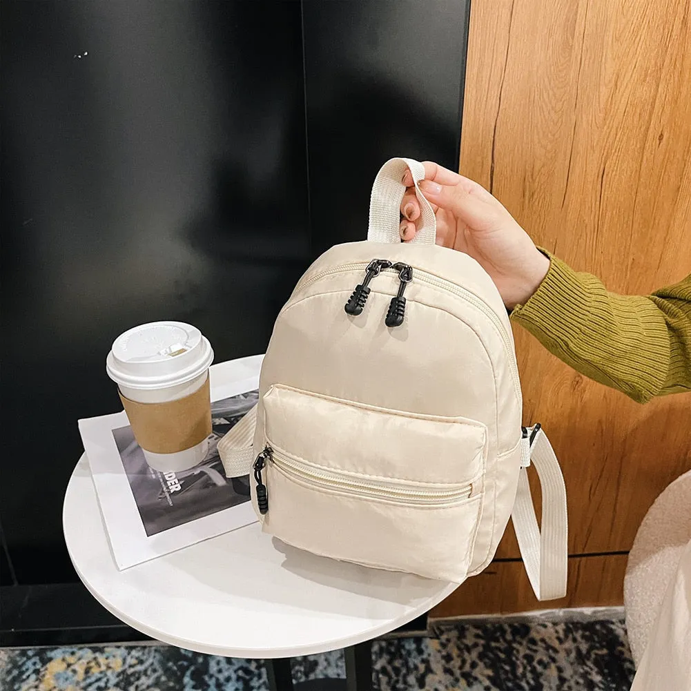 Realaiot Fashion Women Solid Color Backpack Female Casual Nylon Knapsack Preppy Style School Travel Mini Rucksacks