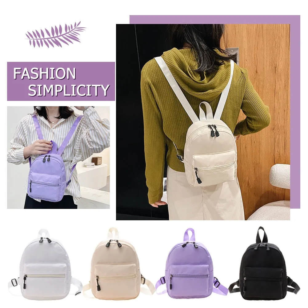 Realaiot Fashion Women Solid Color Backpack Female Casual Nylon Knapsack Preppy Style School Travel Mini Rucksacks
