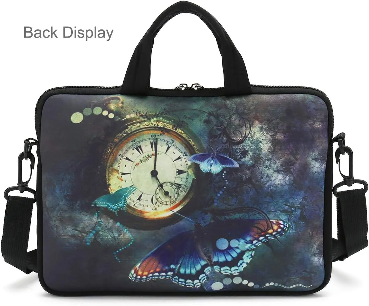 RICHEN 10 inch Messenger Bag Carrying Case Sleeve with Handle Accessory Pocket Fits 7 to 10-Inch Laptops/Notebook/Kids tablet (7-10.2 inch, Clock & Butterfly)