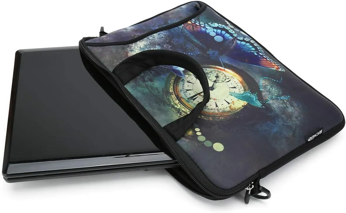 RICHEN 10 inch Messenger Bag Carrying Case Sleeve with Handle Accessory Pocket Fits 7 to 10-Inch Laptops/Notebook/Kids tablet (7-10.2 inch, Clock & Butterfly)