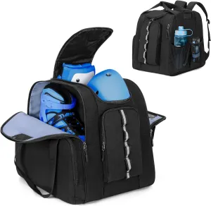 Roller Skate Bag for Men Women, Ice Skating Backpack for Skate Shoes Up to US Mens 13, with Multi-Pockets for Inline, Figure, Quad, Speed, Hockey Skates, Black
