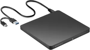 ROOFULL External CD DVD Drive for Laptop PC, USB 3.0 & USB-C 13mm Ultra Slim Portable CD DVD Burner Reader Writer Player ROM  /-RW Disc Drive for Windows 11/10/8/7 Mac Linux Computer, RF61-MAS