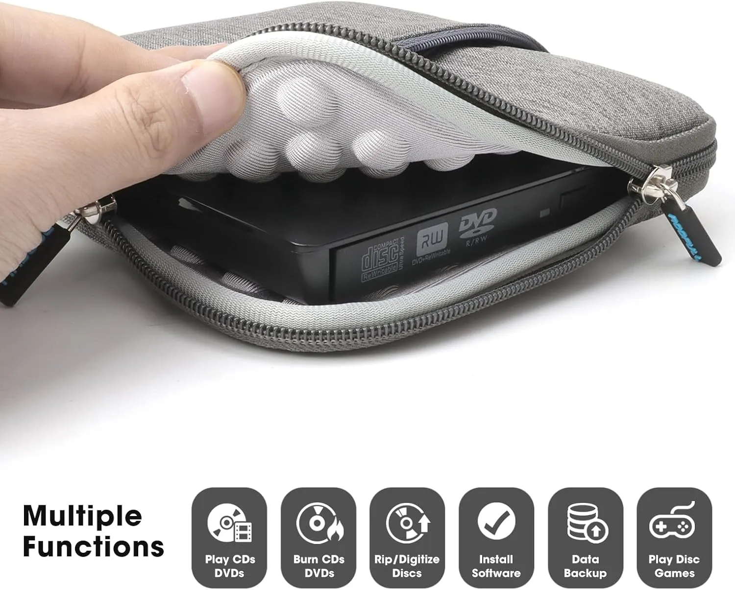 ROOFULL External CD DVD Drive USB 3.0 Type-C Portable CD/DVD-ROM  /-RW Read/Write Disc Drive CD Reader Burner DVD Player for Laptop PC Windows 11/10 Computer Mac MacBook Linux with Carrying Case