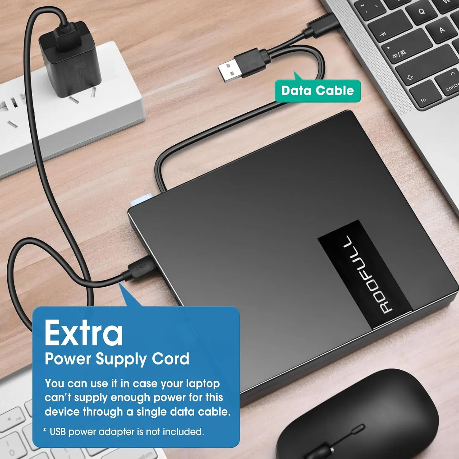 ROOFULL External CD DVD Drive USB 3.0 USB-C with 4*USB Ports and SD/TF Card Slot, Portable CD DVD Player Burner Optical Disc ROM/RW Reader Writer for Laptop PC Apple Mac Windows 11/10 Linux Computer