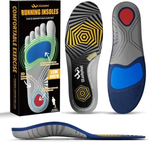 Running Insoles for Men Women & Plantar Fasciitis Relief Shoe Insoles, Extra Shock Absorption Boosts Sports Performance & Arch Support Inserts for Reduce Fatigue -Low Arch Running Shoe Inserts-E