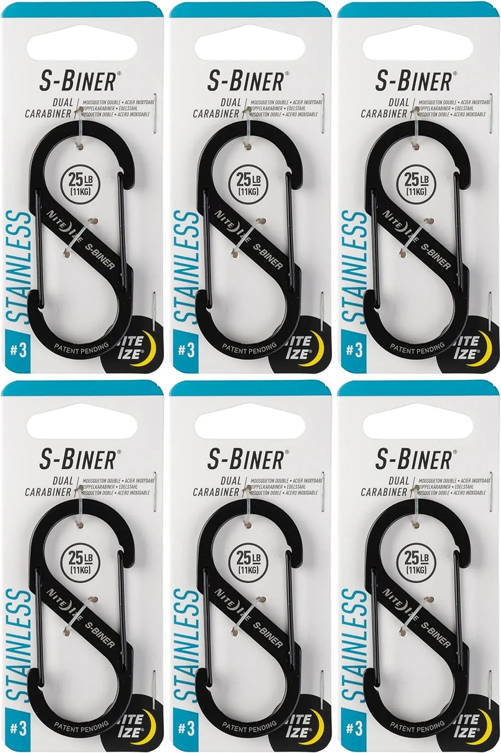 S-Biner, Size 3, Black ( 6 pack )