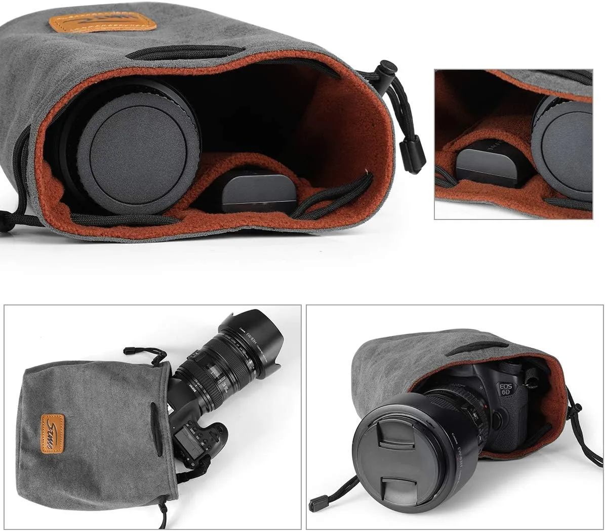 S-ZONE Soft Camera Bag DSLR Insert Handbag Drawstring Lens Case Compatible with Canon Nikon Sony
