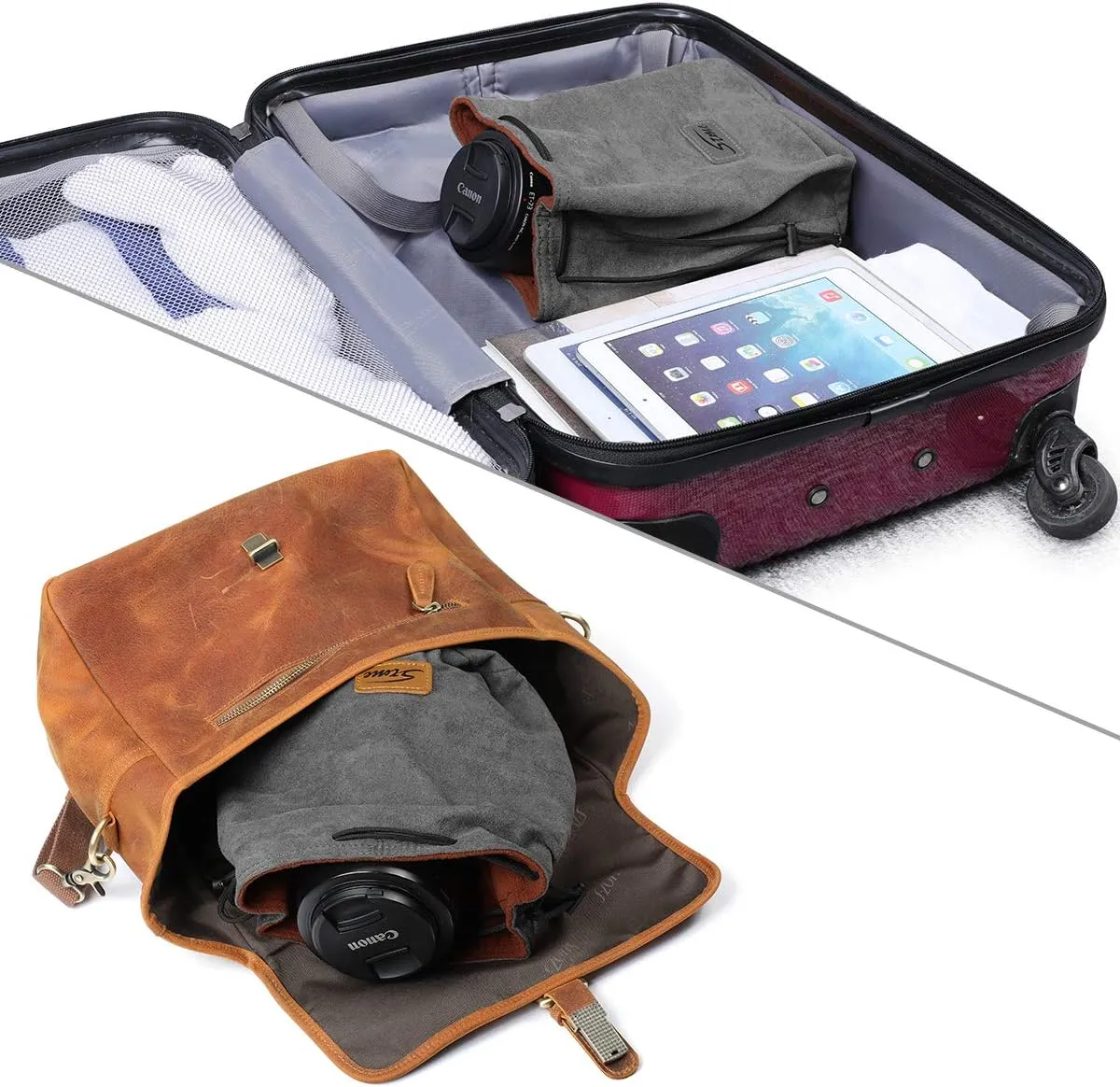 S-ZONE Soft Camera Bag DSLR Insert Handbag Drawstring Lens Case Compatible with Canon Nikon Sony