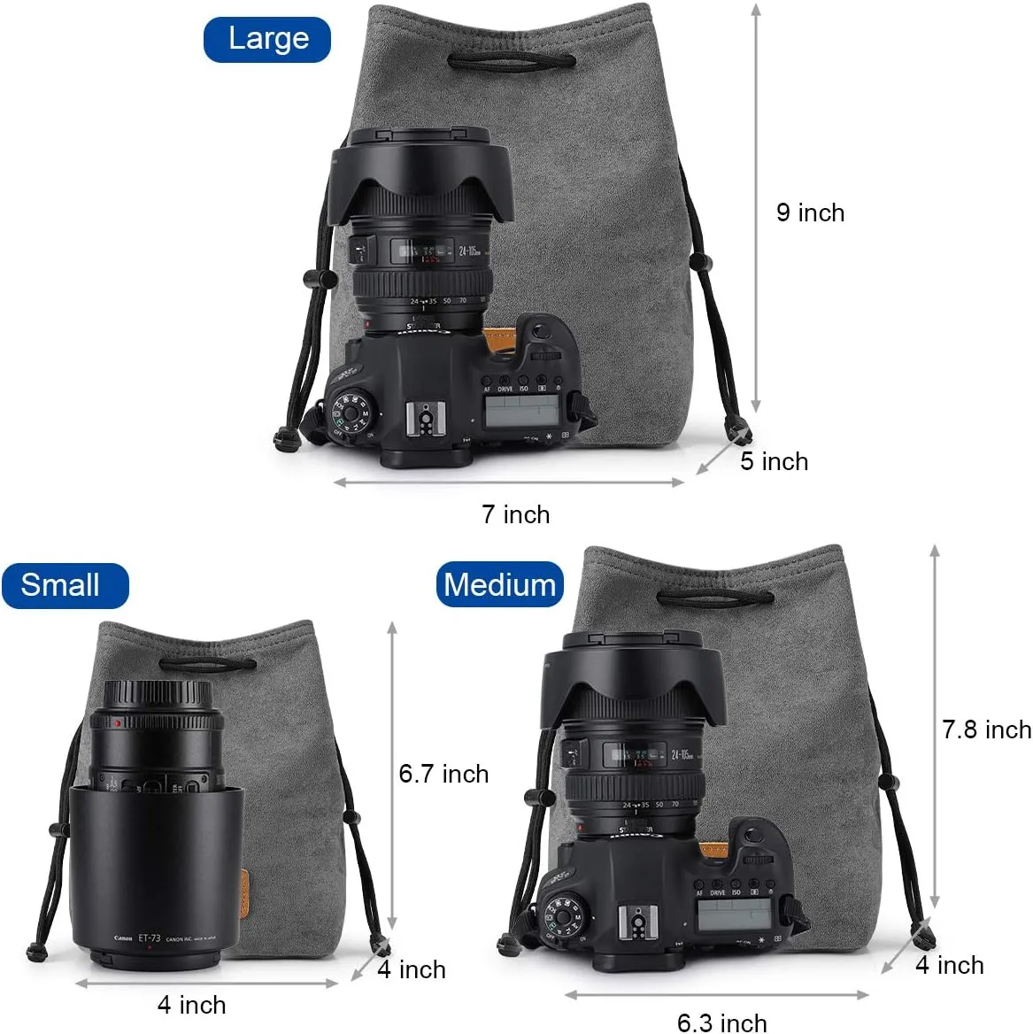 S-ZONE Soft Camera Bag DSLR Insert Handbag Drawstring Lens Case Compatible with Canon Nikon Sony