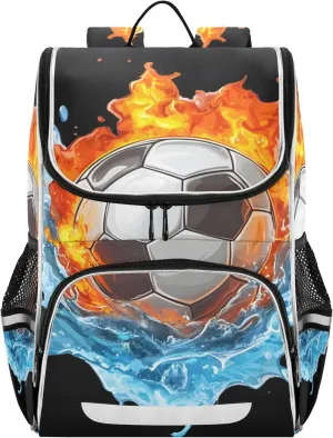 Schoolbag Large Bookbag Football Water and Fire Collide Backpacks Laptop Backpack for Kindergarten Elementry Middle School Student College Adult Backpack