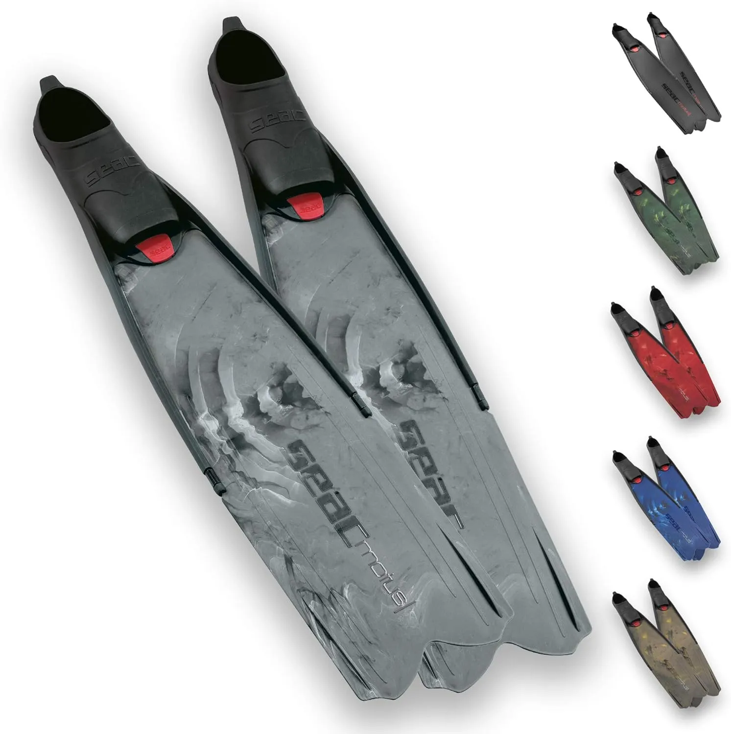 SEAC Motus, Pinne Lunghe per Immersioni, Apnea e Pesca Subacquea Ricreativa e da Gara Unisex Adulto, Camo Grigio, 47/48 EU
