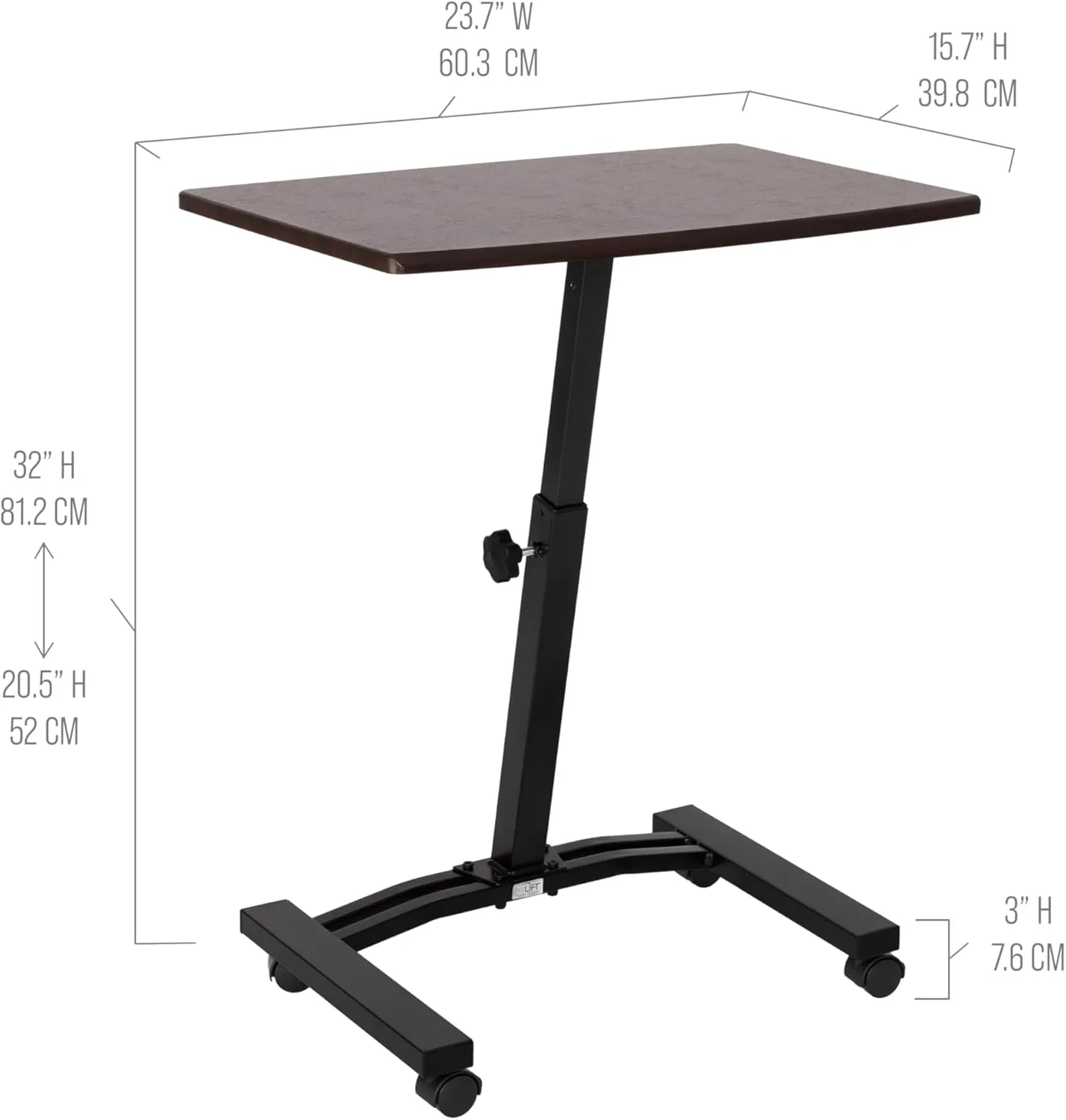 Seville Classics WEB162 Mobile Laptop Computer Desk Cart Height-Adjustable from 20.5" to 33", Slim, Walnut