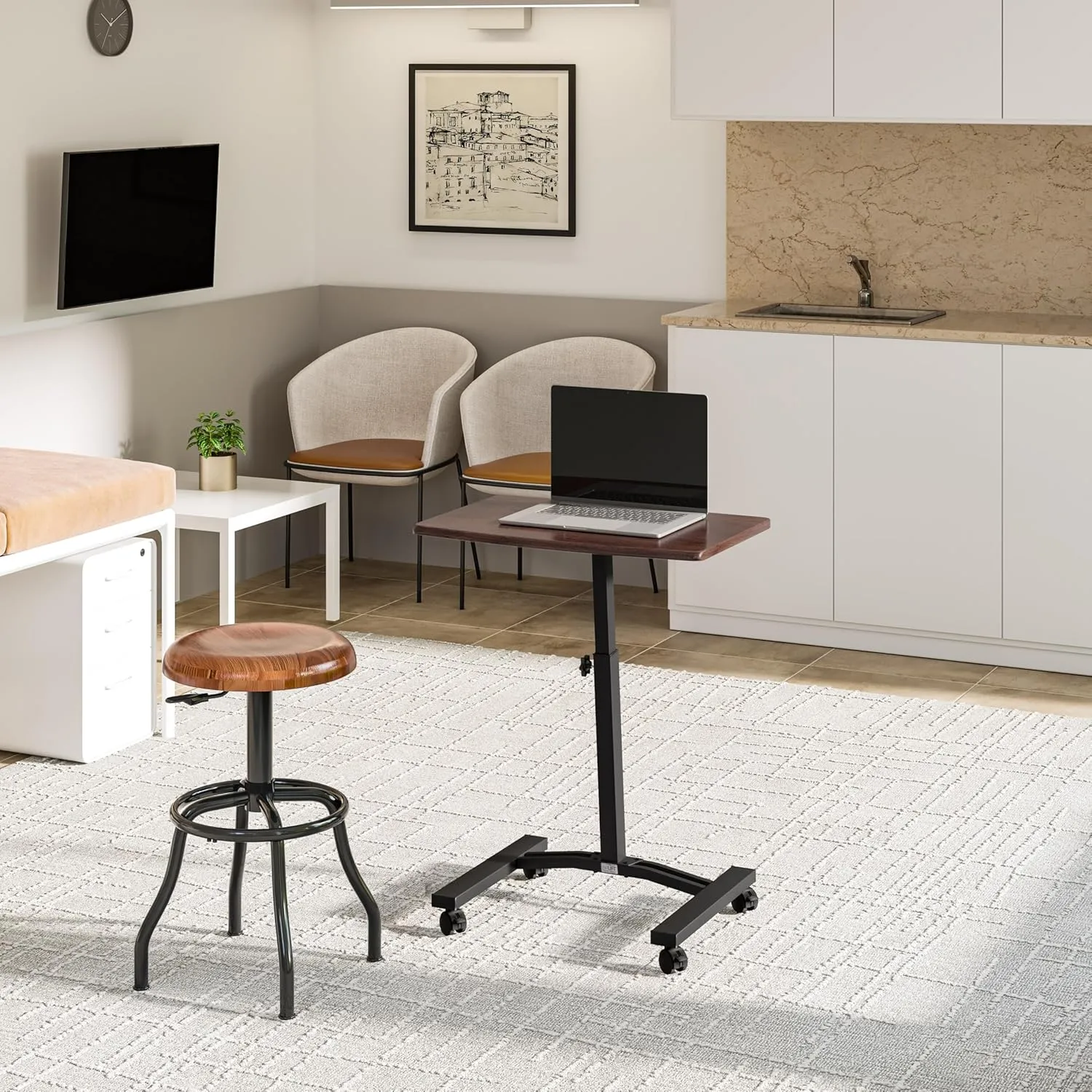 Seville Classics WEB162 Mobile Laptop Computer Desk Cart Height-Adjustable from 20.5" to 33", Slim, Walnut