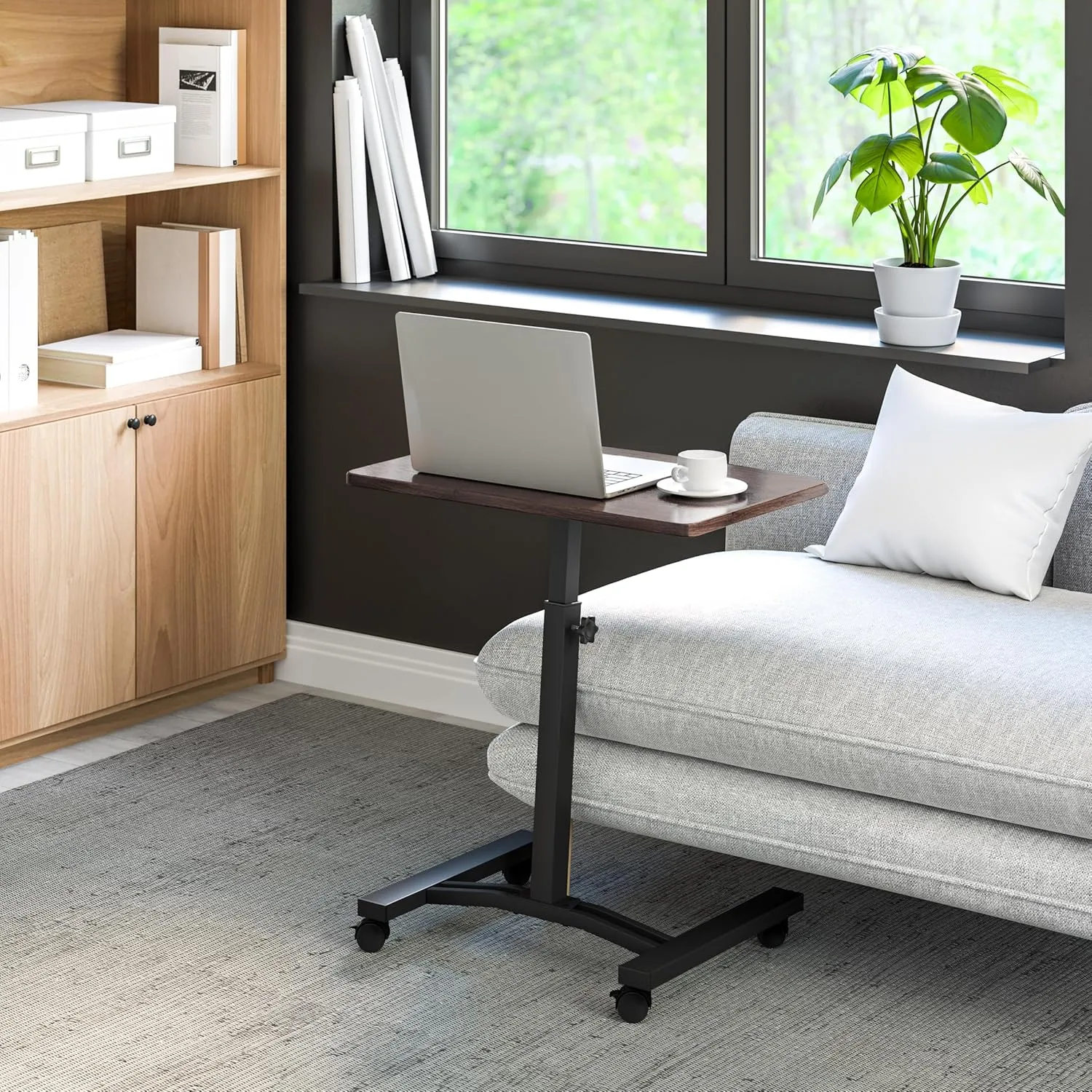 Seville Classics WEB162 Mobile Laptop Computer Desk Cart Height-Adjustable from 20.5" to 33", Slim, Walnut