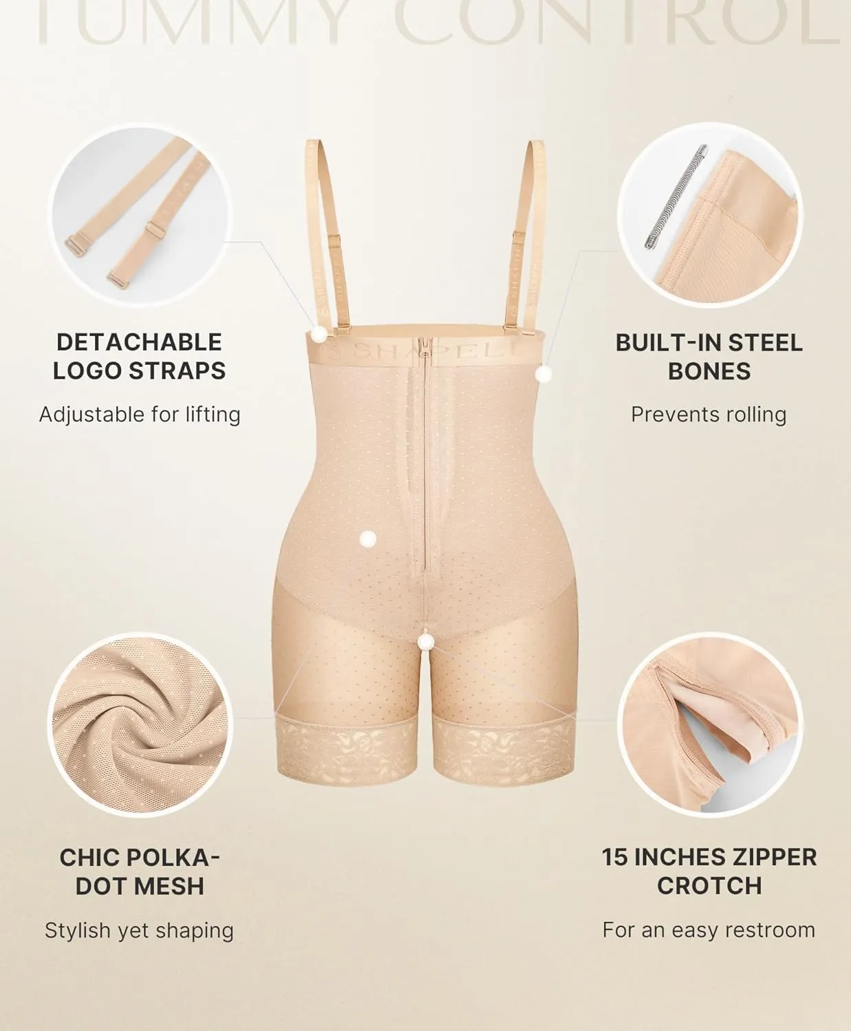SHAPELLX Fajas Colombianas Shapewear for Women Tummy Control Plus Size Butt Lifting Bodysuit Post Partum Body Shaper