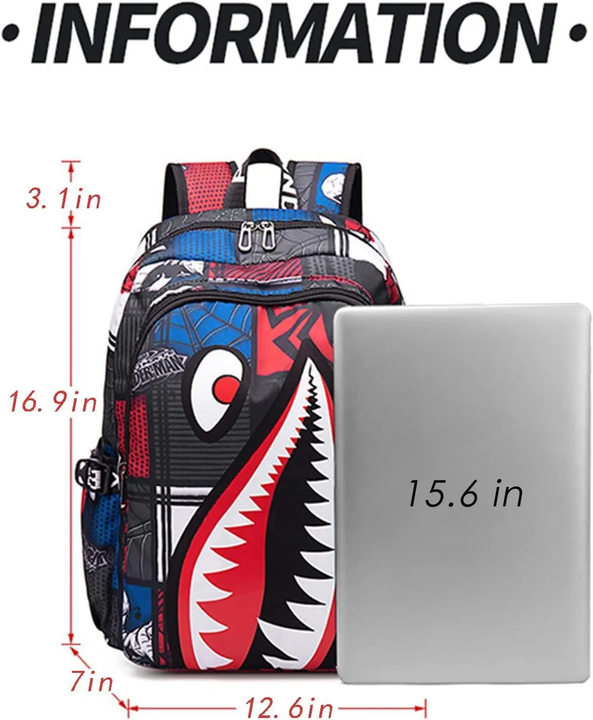 Shark Teens Backpacks Fashion Schoolbag Casual Waterproof Travel USB Laptop Backpack (Style 5)