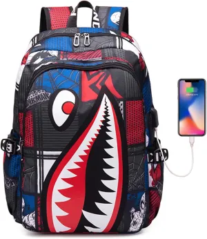 Shark Teens Backpacks Fashion Schoolbag Casual Waterproof Travel USB Laptop Backpack (Style 5)