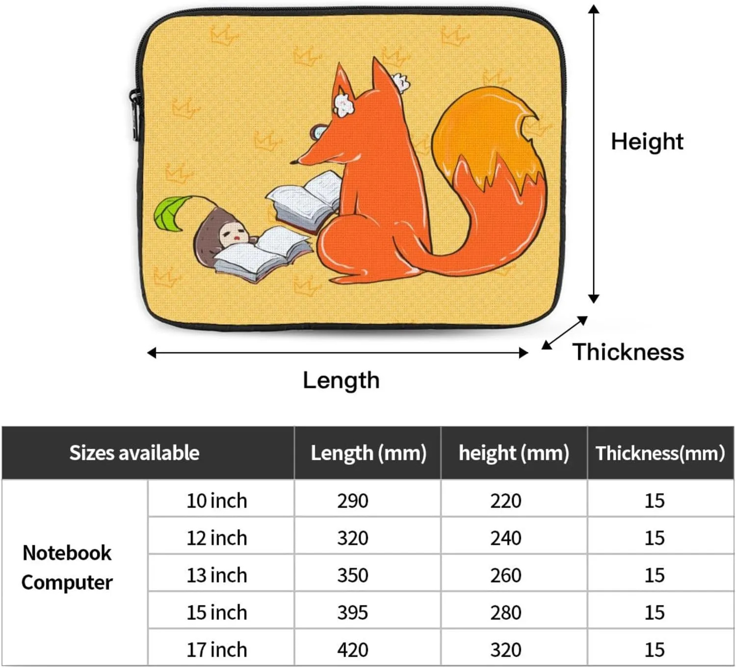 Shockproof Portable Laptop Sleeve Bag 10 inch - for Trip, Travel, Office, Daily Use - for Men and Women Sunflower seeds and foxes Prints