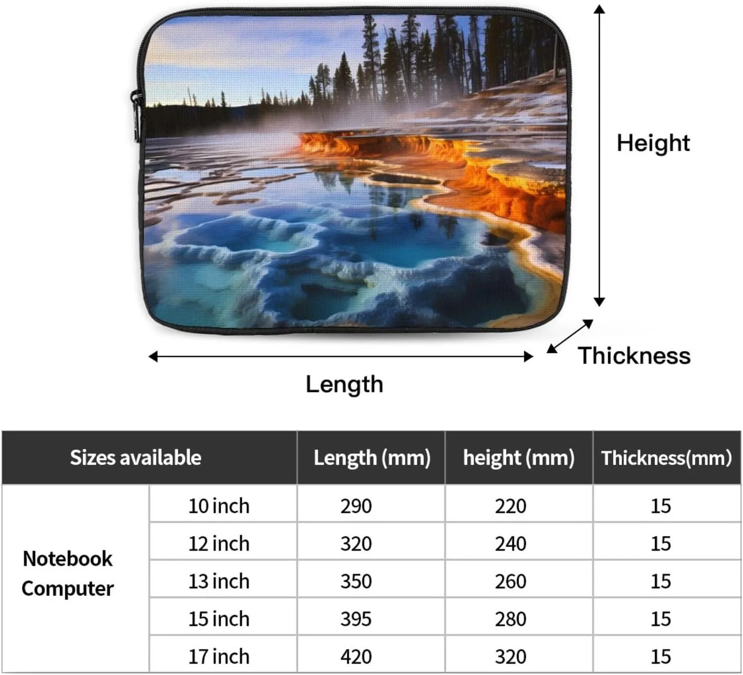 Shockproof Portable Laptop Sleeve Bag 15 inch - for Men and Women Business Travel, School, and Office Use Yellowstone National Park Prints