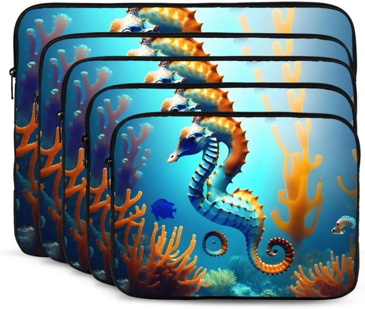 Shockproof Portable Laptop Sleeve Bag 17 inch - for Men and Women Business Travel, School, and Office Use Seabed Coral Seahorse Picture
