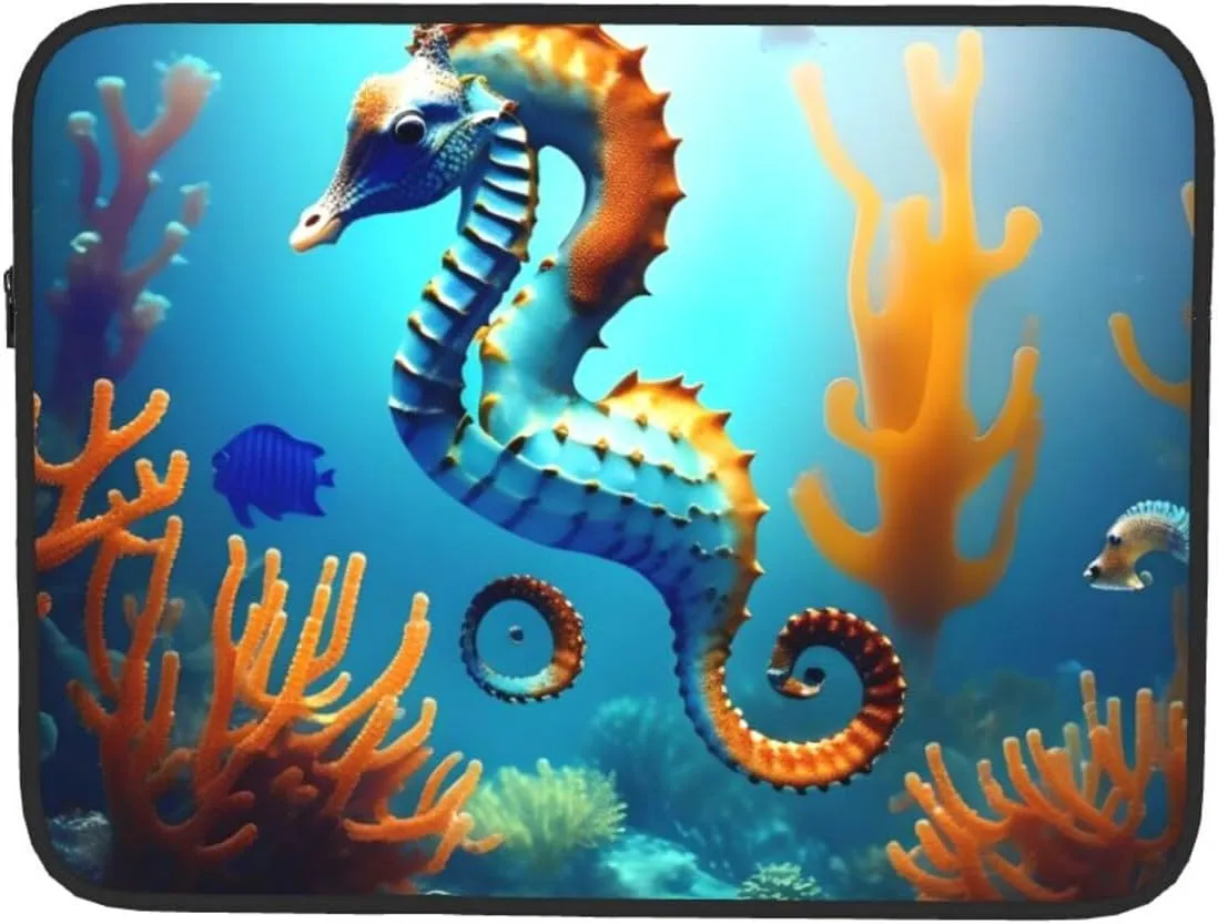 Shockproof Portable Laptop Sleeve Bag 17 inch - for Men and Women Business Travel, School, and Office Use Seabed Coral Seahorse Picture