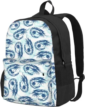 Shrimp Pattern Sea Food Backpack for Women Men Worker Teacher Business Travel Backpacks Shoulders Bag Daypack Bookbag with Mesh Pockets