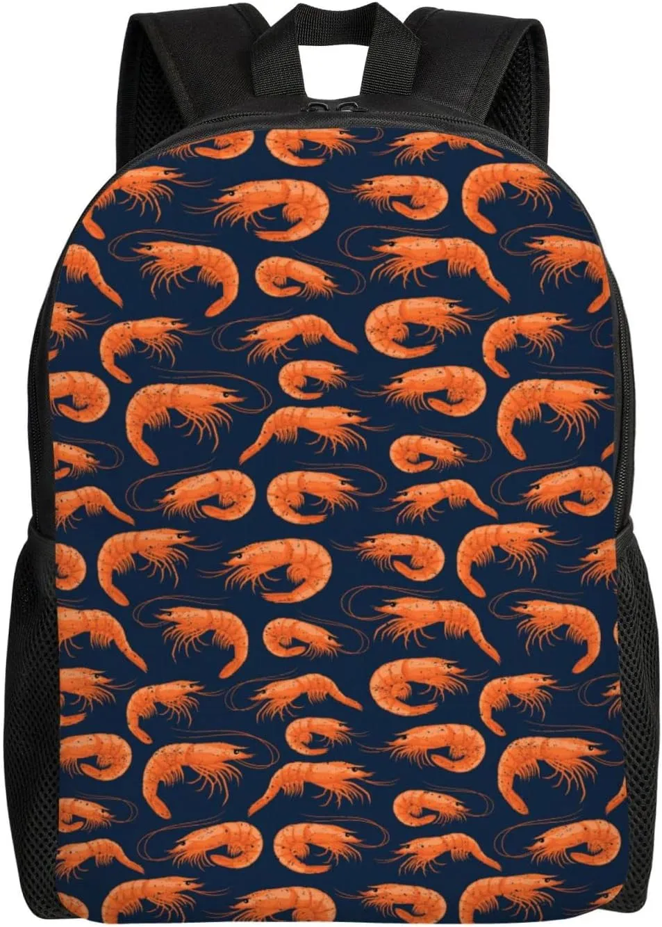 Shrimp Pattern Sea Food Backpack for Women Men Worker Teacher Business Travel Backpacks Shoulders Bag Daypack Bookbag with Mesh Pockets